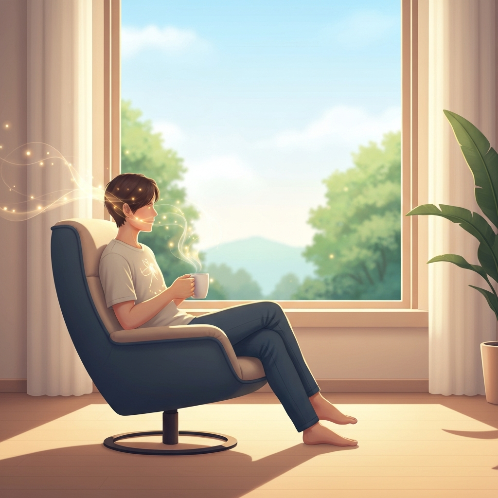 A serene illustration of a person sitting by a window, gently reflecting, with soft light flowing away from them, symbolizing the quiet expenditure of mental energy while waiting.